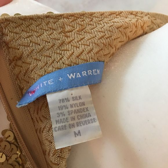 WHITE + WARREN Gold Sequin Mock Turtleneck Sleeveless Top - Picture 6 of 8